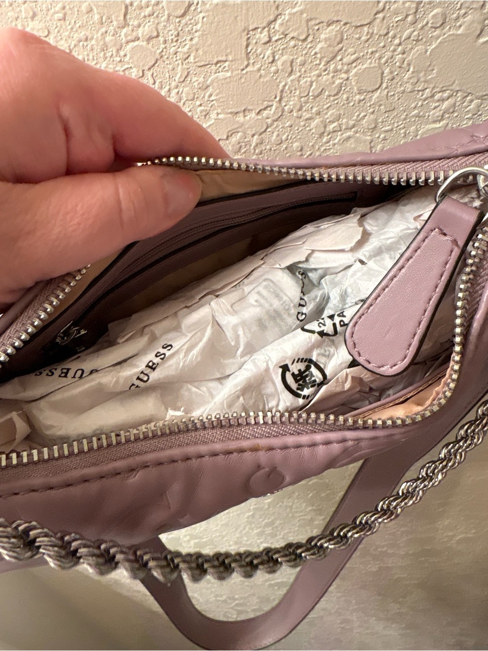 GUESS Mauve Purple Palmillas Logo Crescent Shoulder Bag / Crossbody BRAND NEW!! - Picture 5 of 6